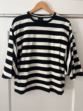 Who What Wear Black & White Striped Long Sleeve Tee